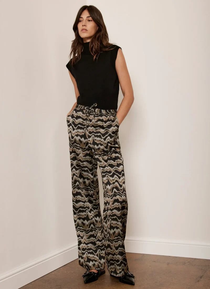 abstract black wide leg trousers