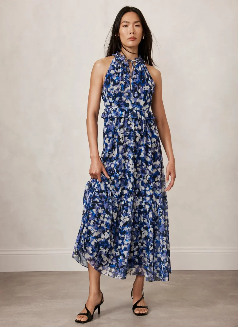 abstract blue maxi dress for women