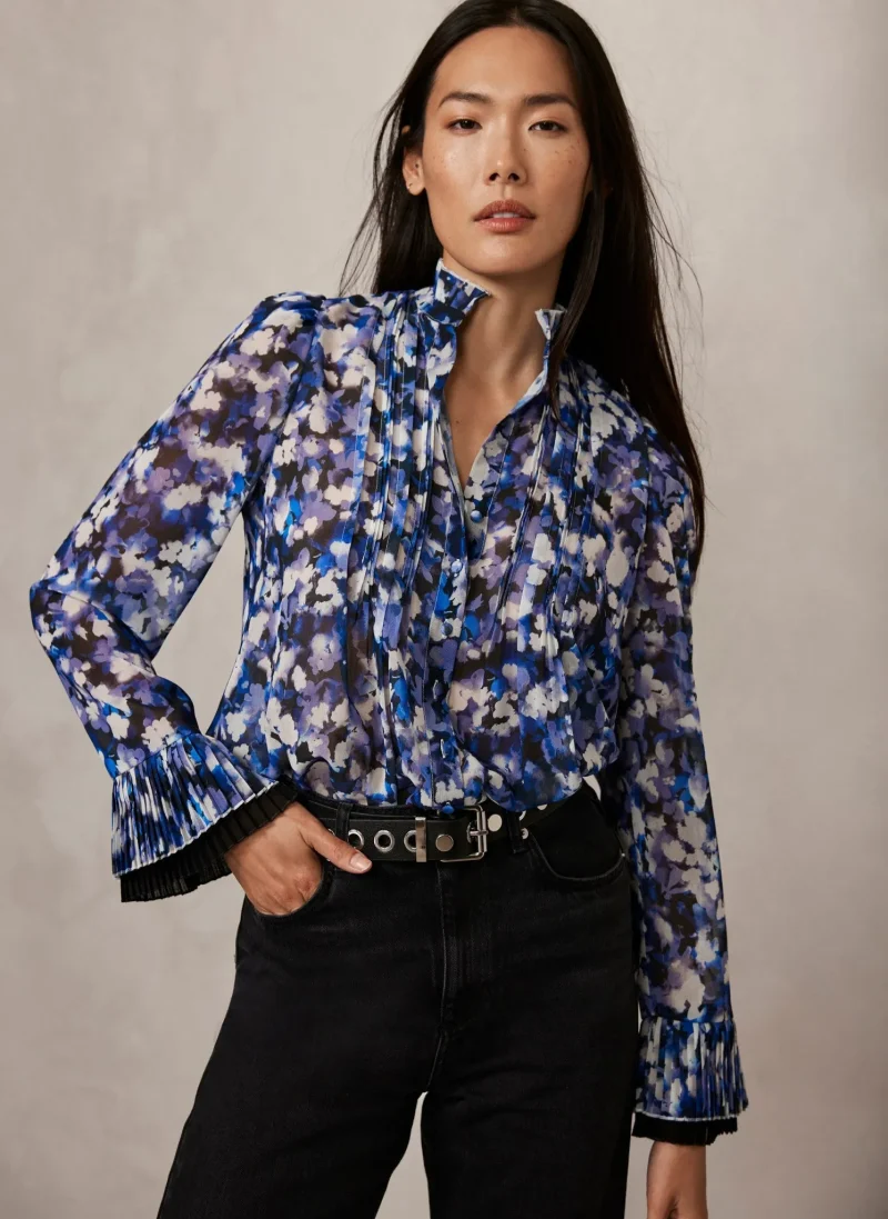 abstract blue print blouse