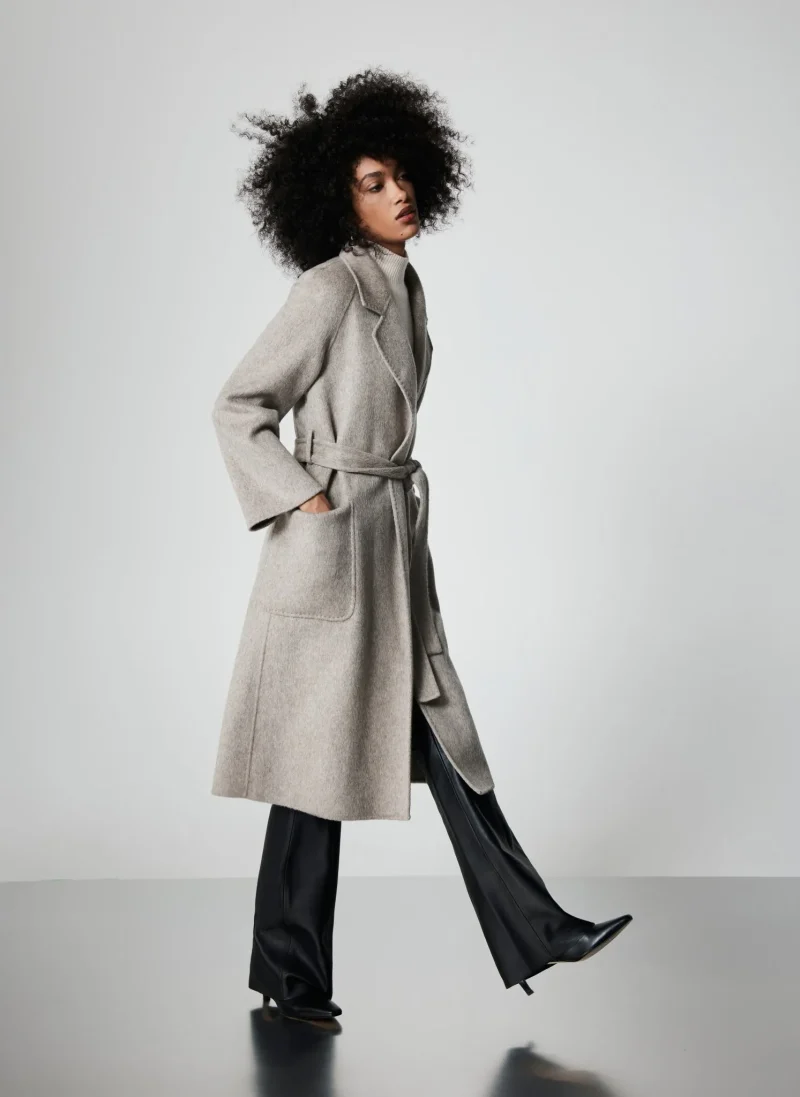 beige wool double faced belted coat