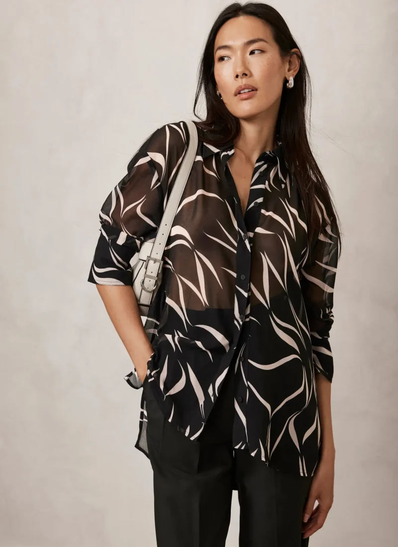 black abstract print casual shirt