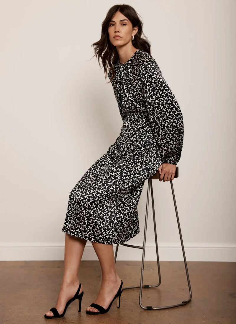 black bow midi dress with print