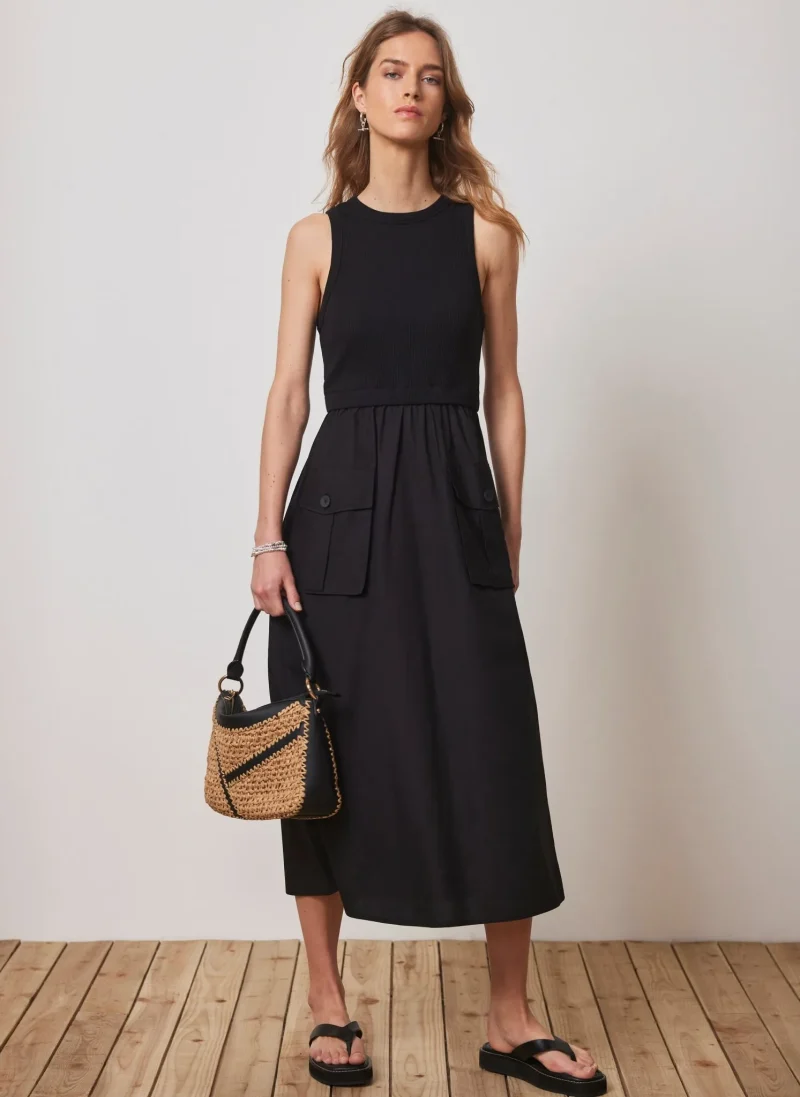 black cargo midi dress in jersey fabric