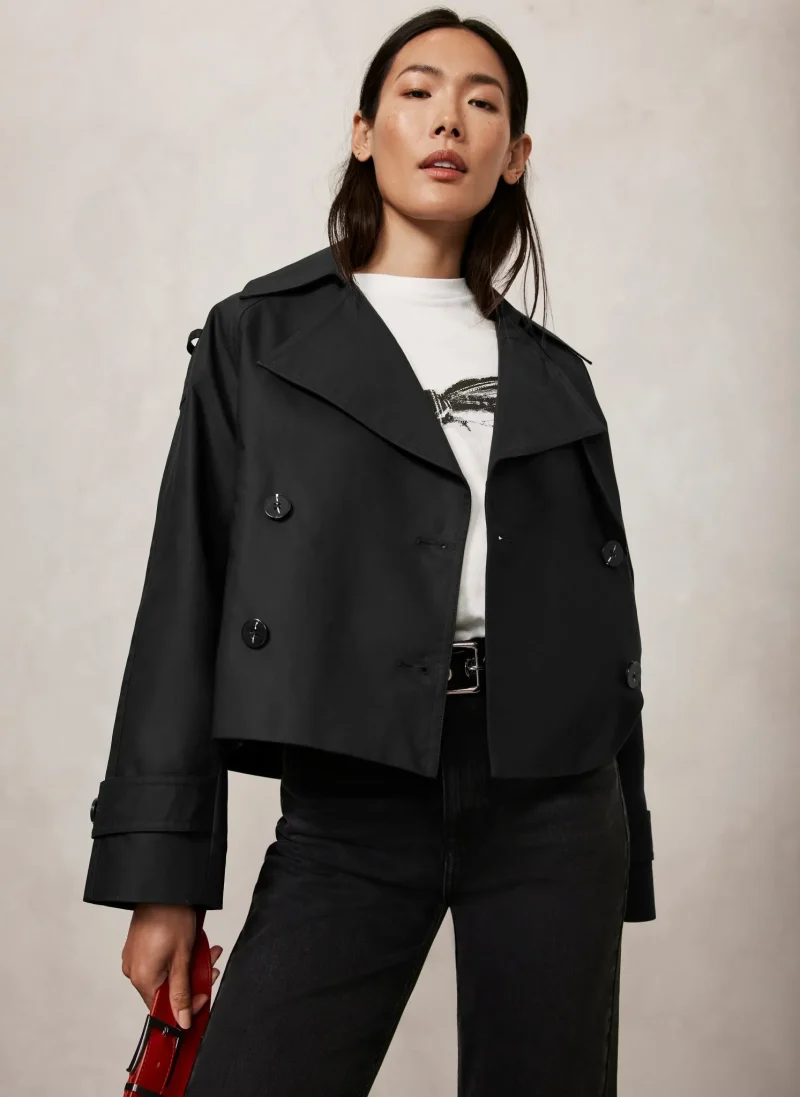 black cotton cropped trench jacket