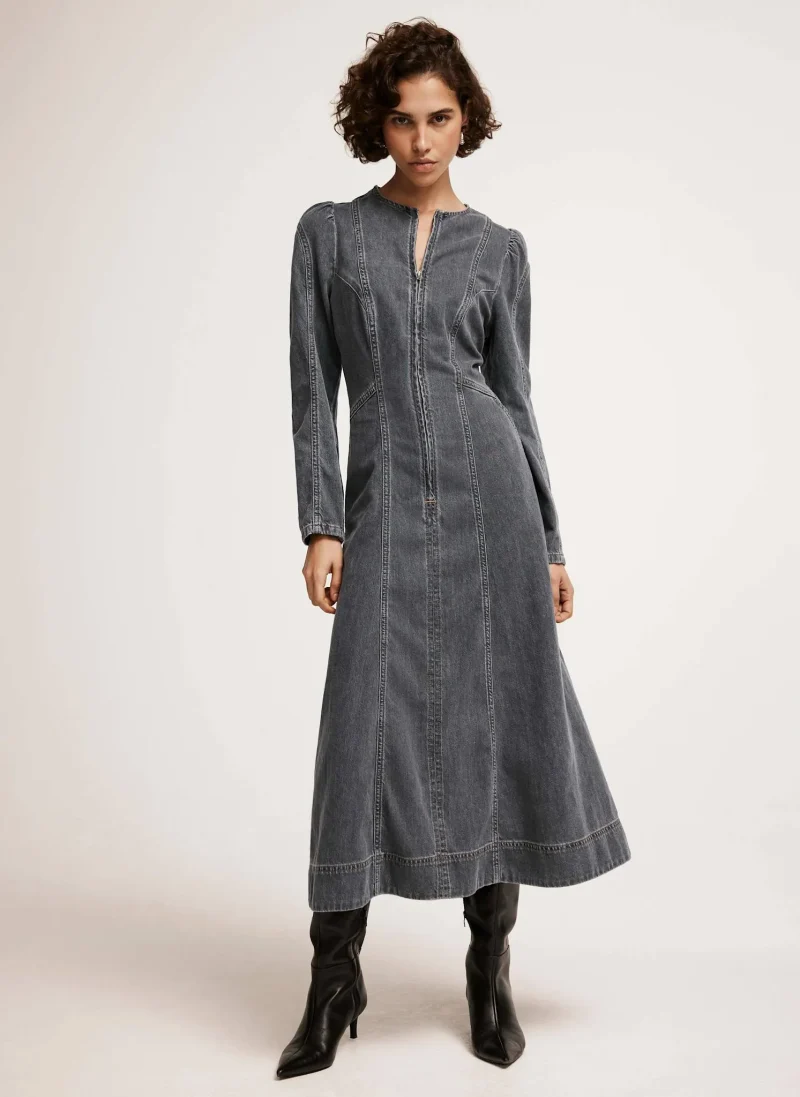 black denim midi dress wash distressed