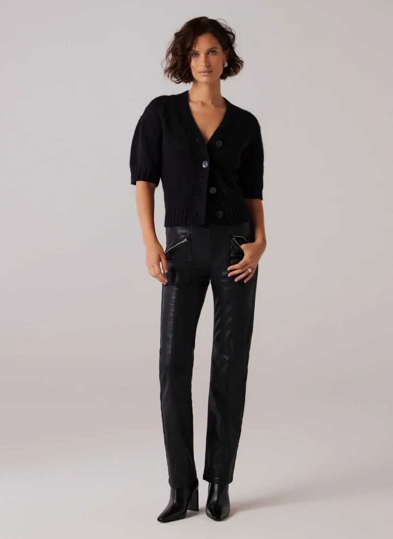 black denim straight leg jeans