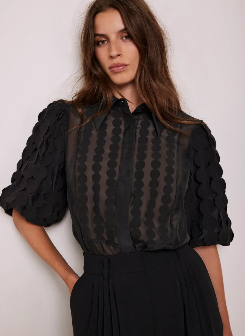 black embroidered organza shirt