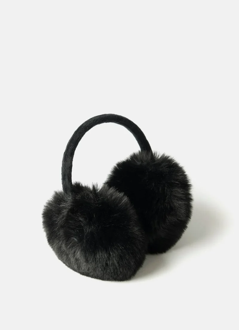 black faux fur winter earmuffs