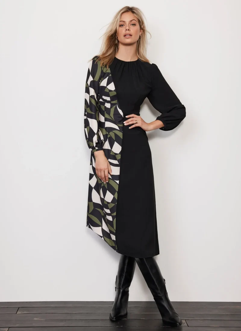 black geometric print maxi dress