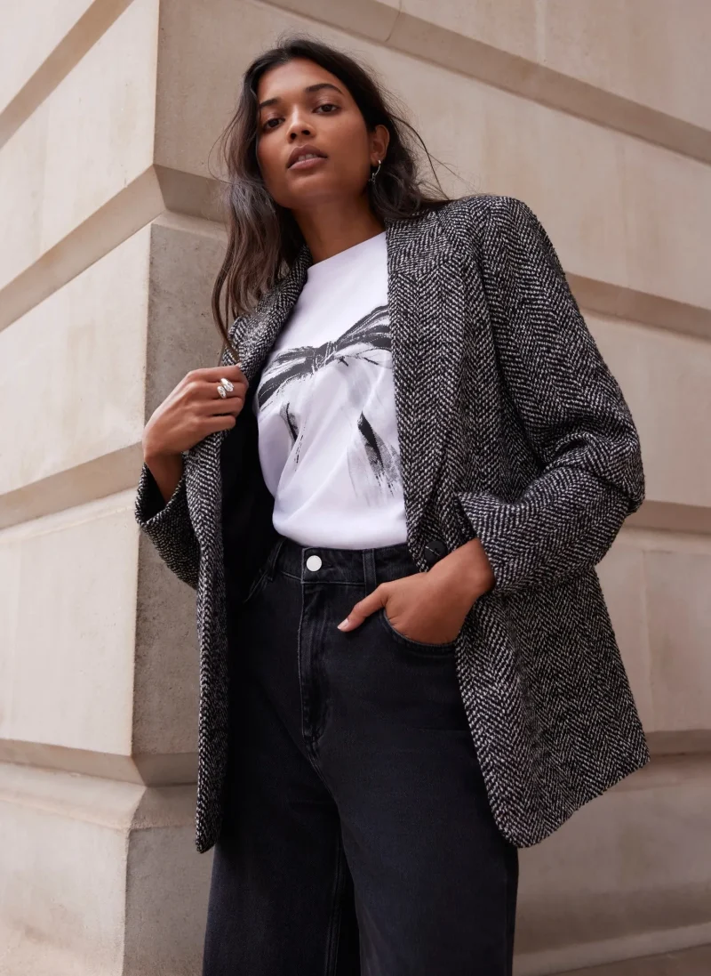 black herringbone blazer jacket