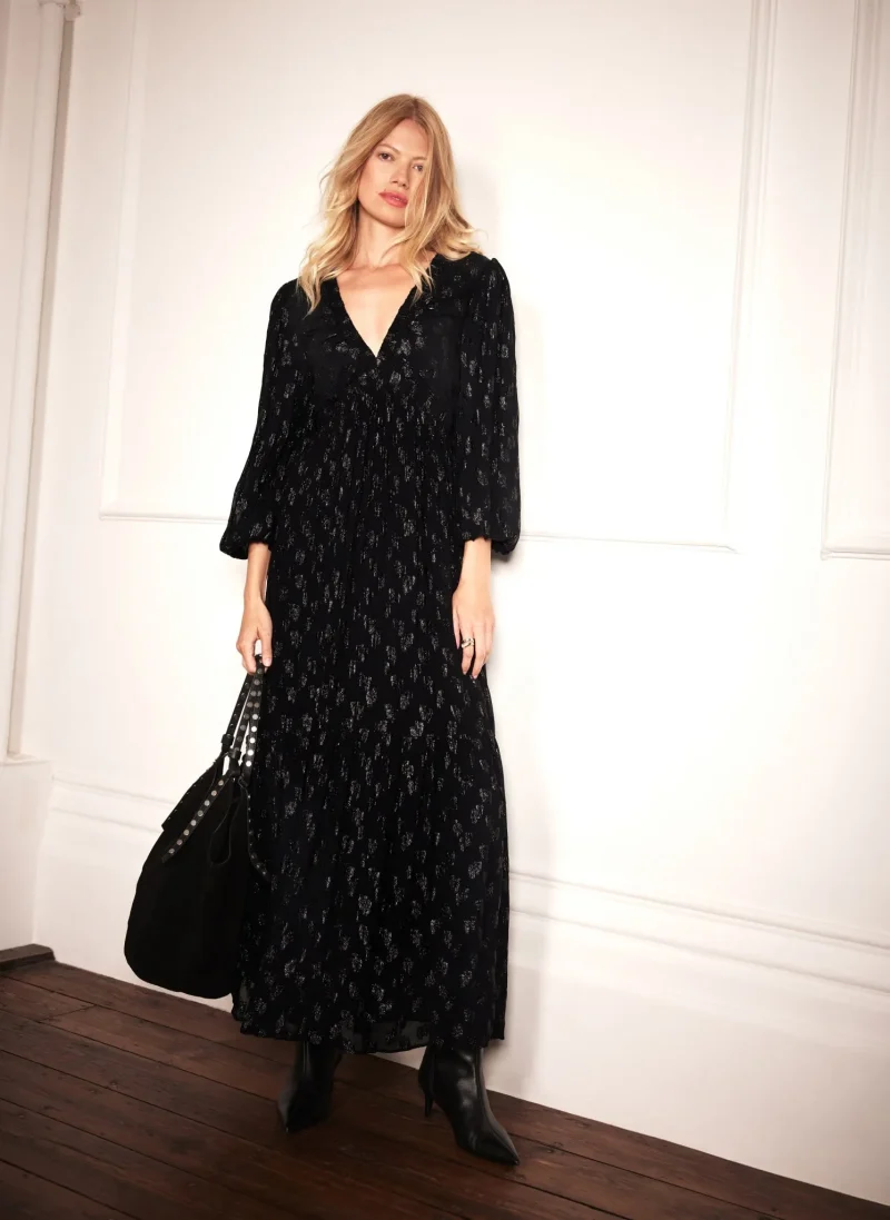 black jacquard maxi dress for women