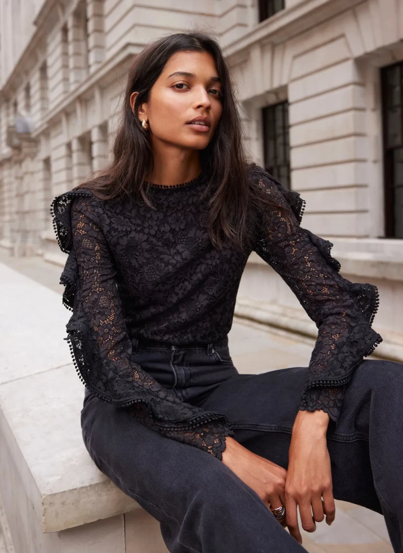 black lace ruffle blouse