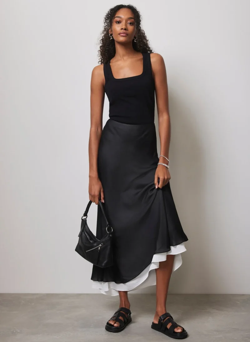 black layered maxi skirt for women