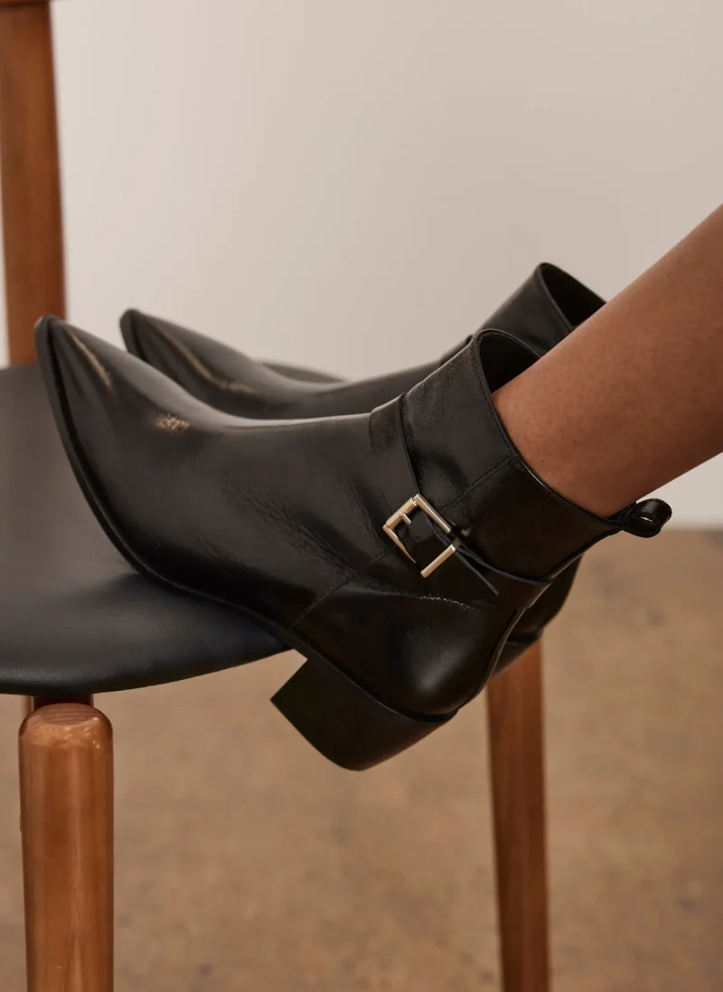 black leather ankle boots with buckles 1