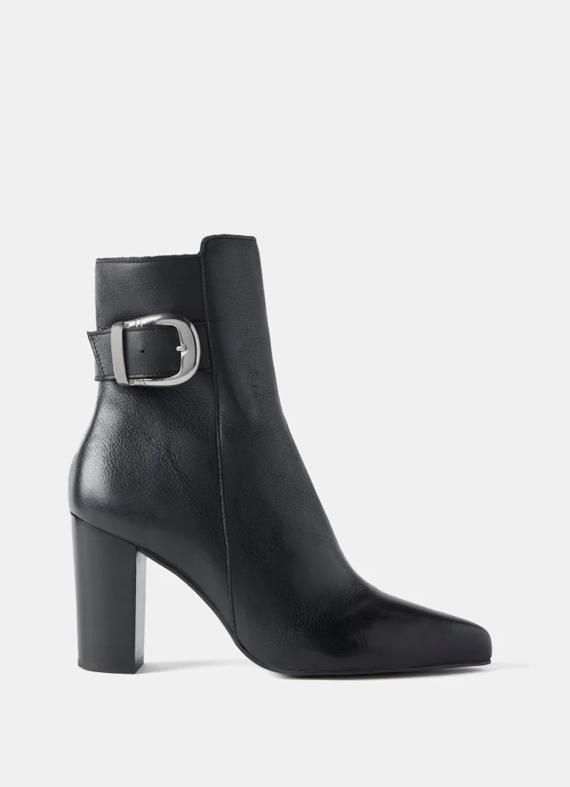 black leather buckle ankle boots for women