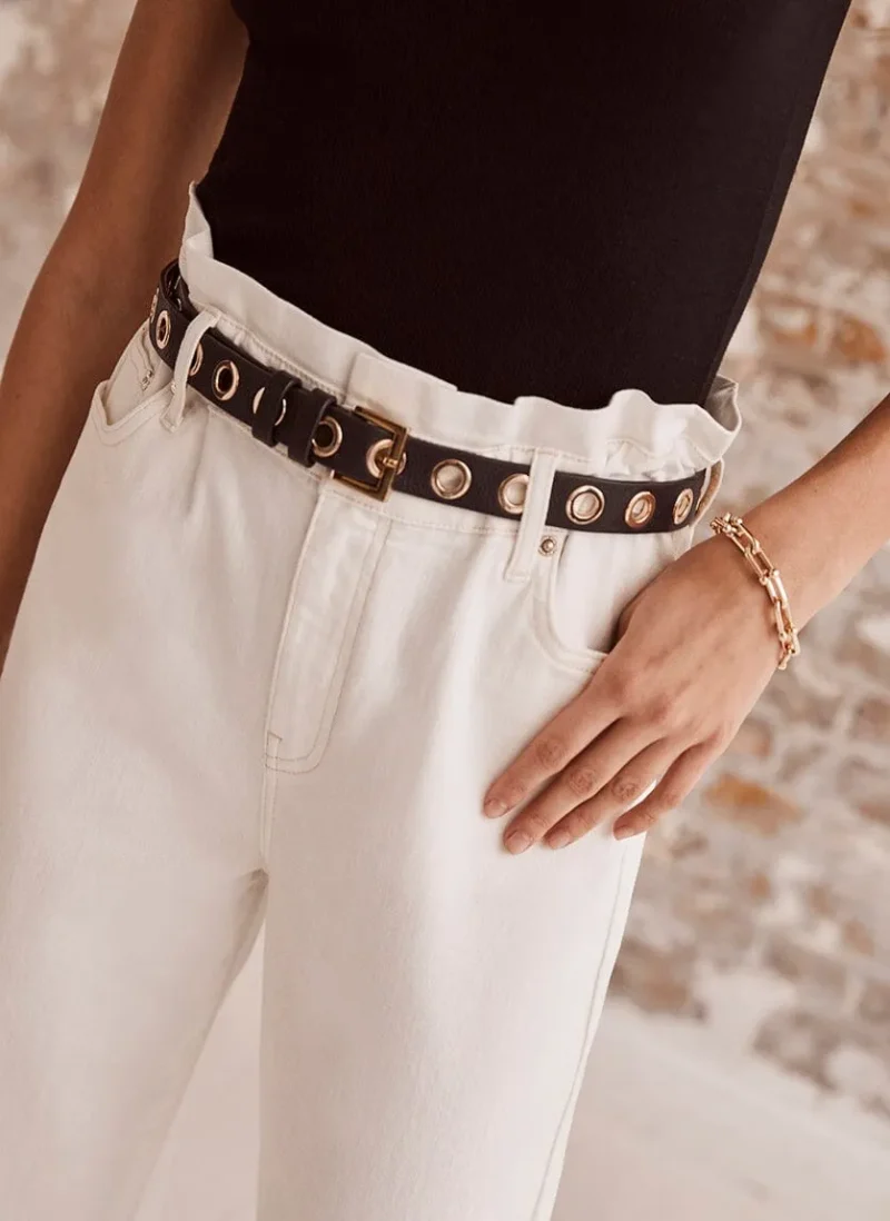 black leather eyelet buckle belt