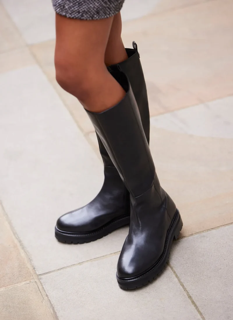 black leather knee high boots