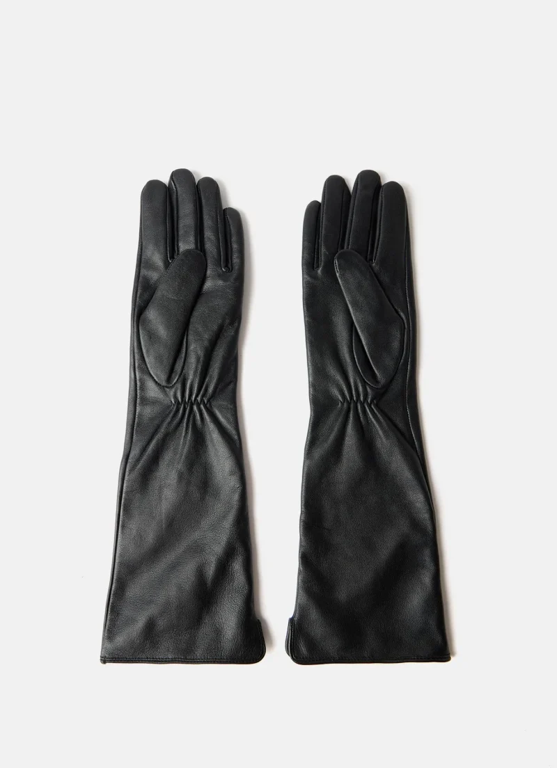 black leather long gloves