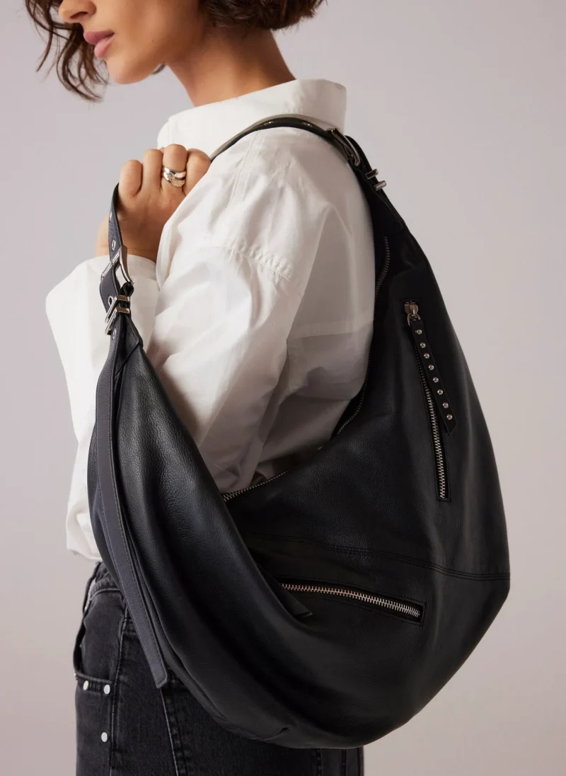 black leather slouchy tote bag