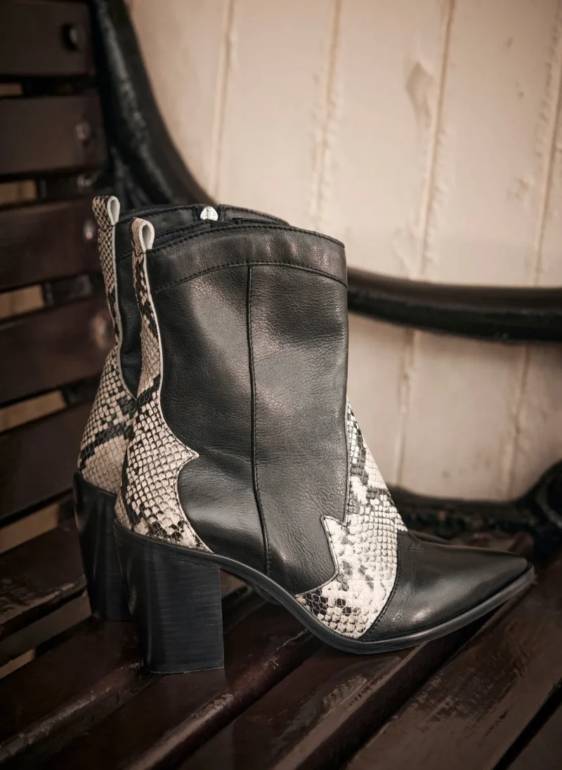 black leather snake panel cowboy boots