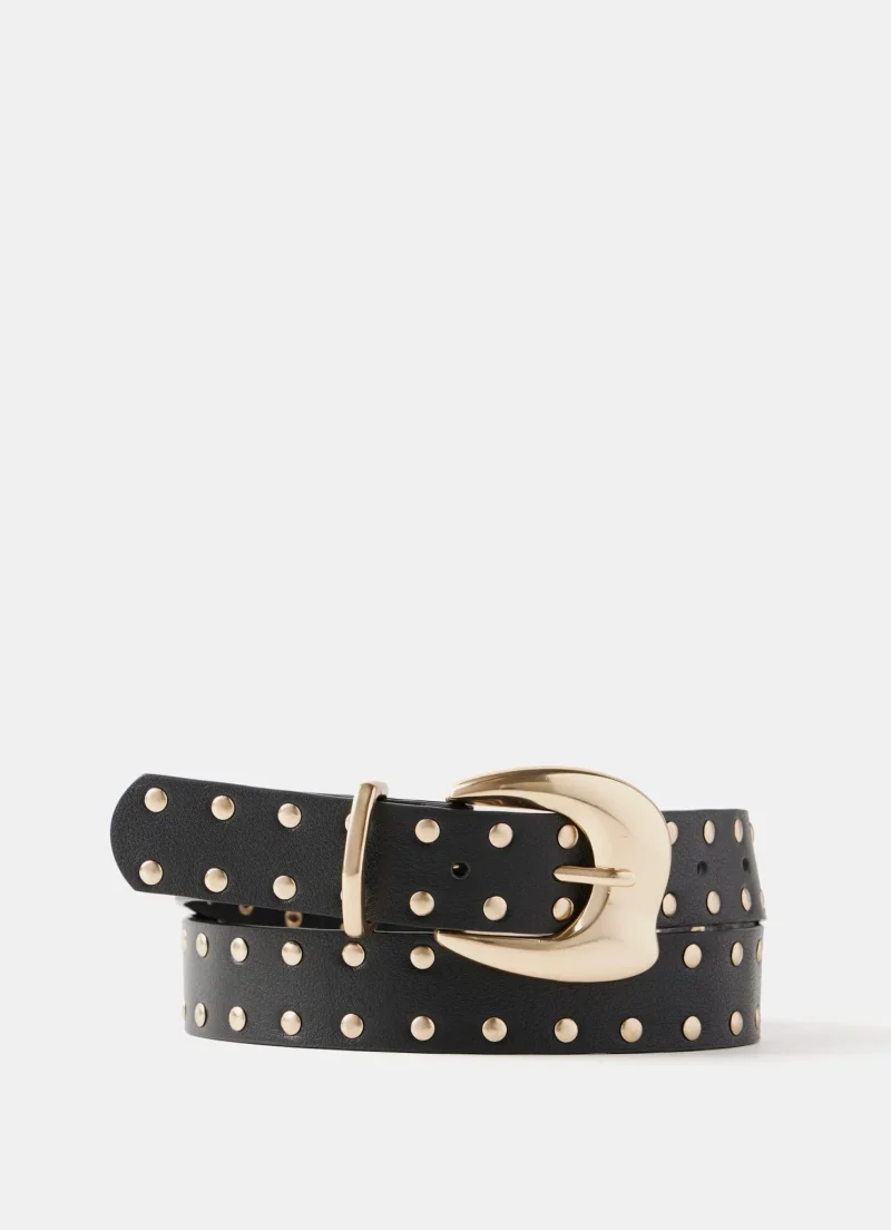 black leather studded chunky belt