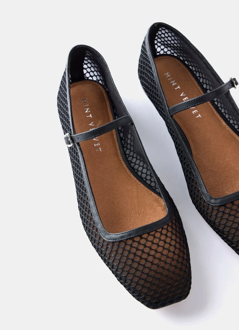 black mesh ballet flats