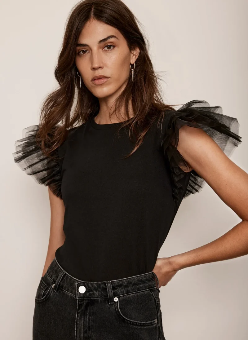 black organza sleeved t shirt