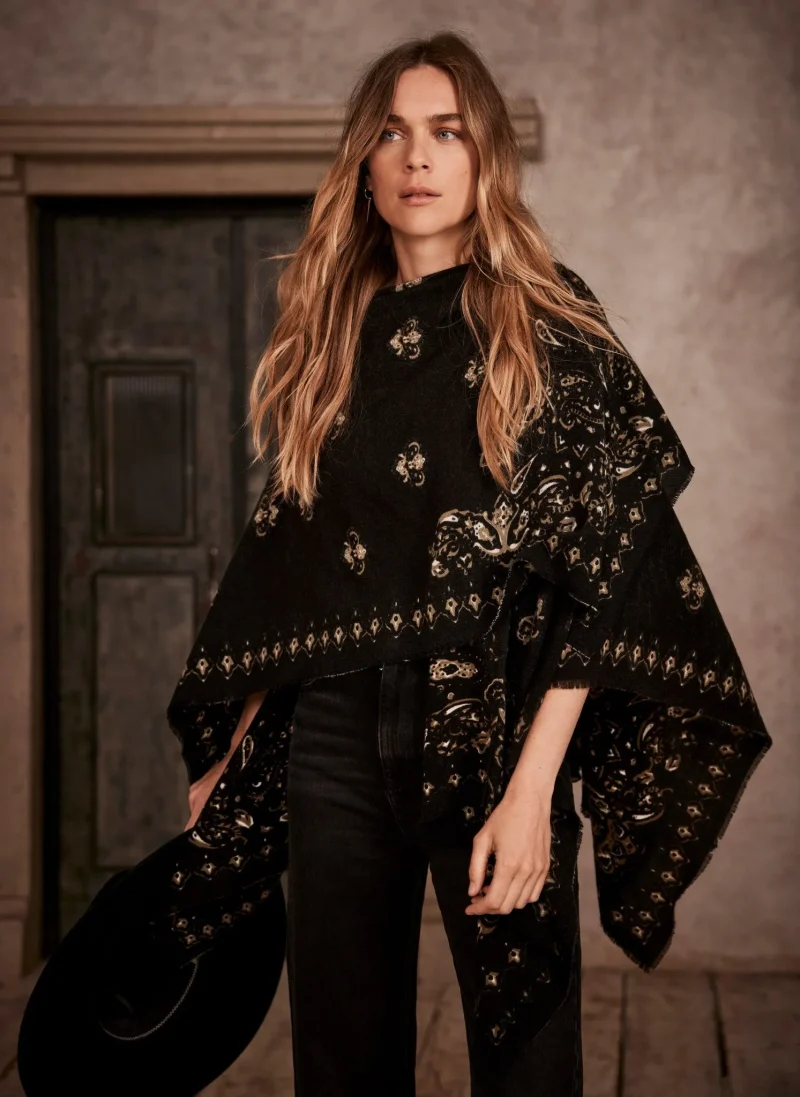 black paisley print cape wrap