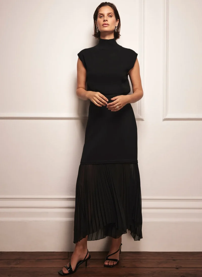 black pleated sheer maxi skirt