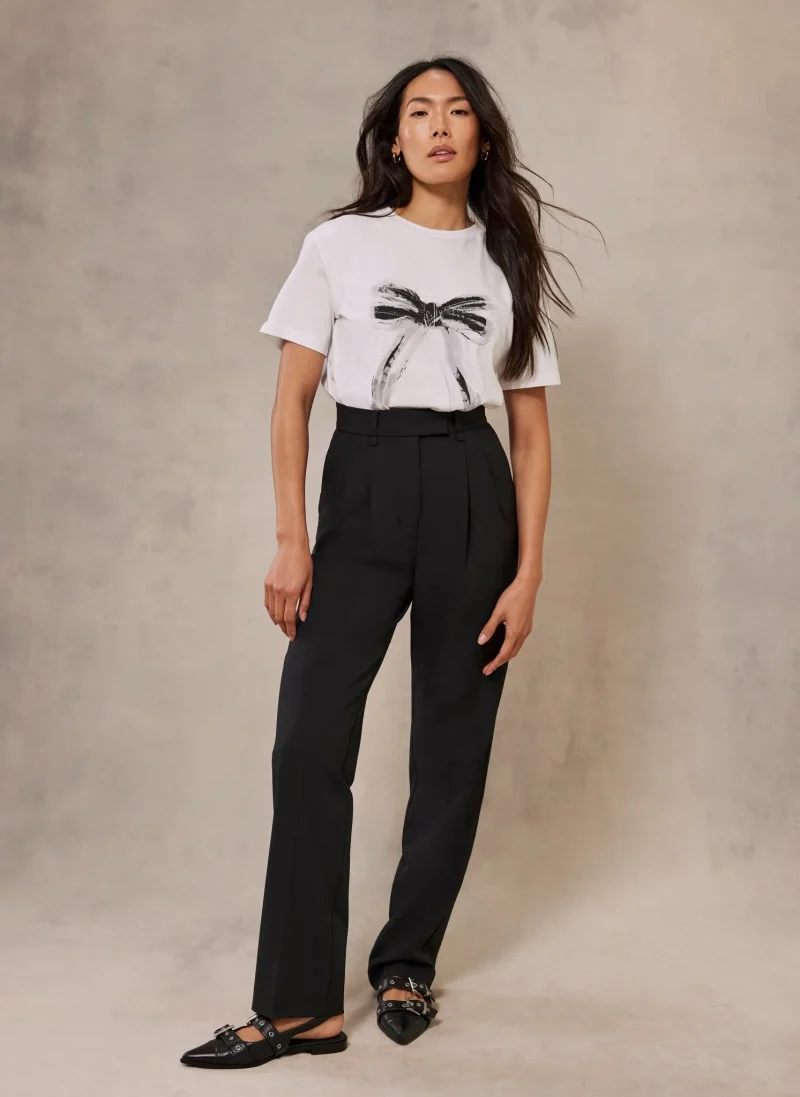 black pleated tapered trousers