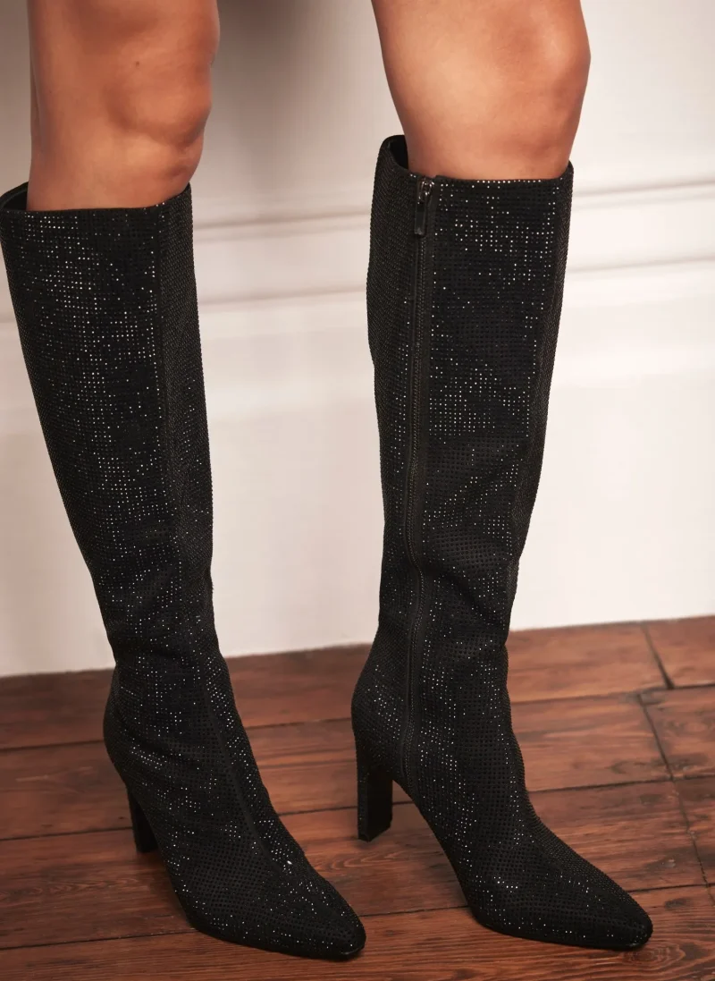 black sequin knee high boots