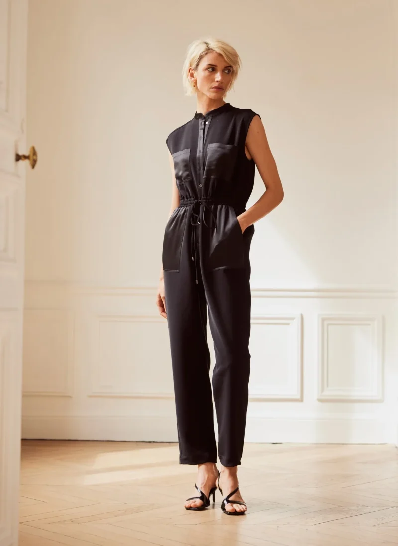 black sleeveless utility jumpsuit for women