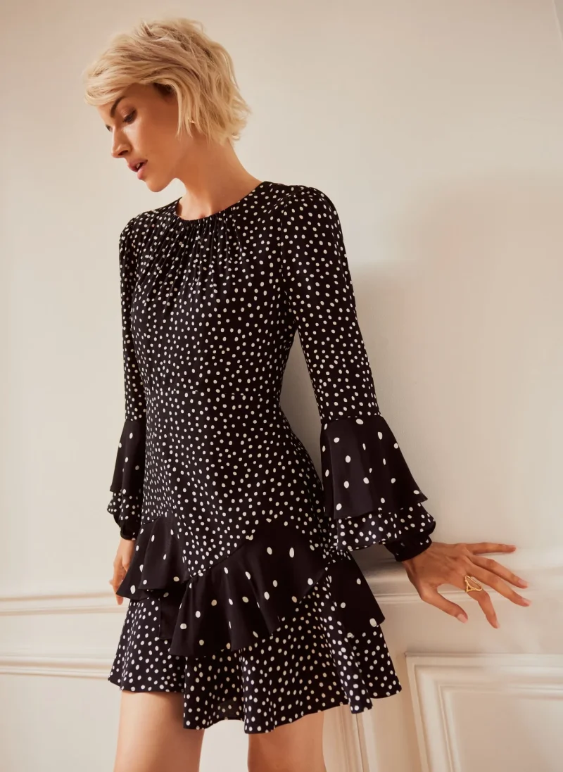 black spot ruffle mini dress