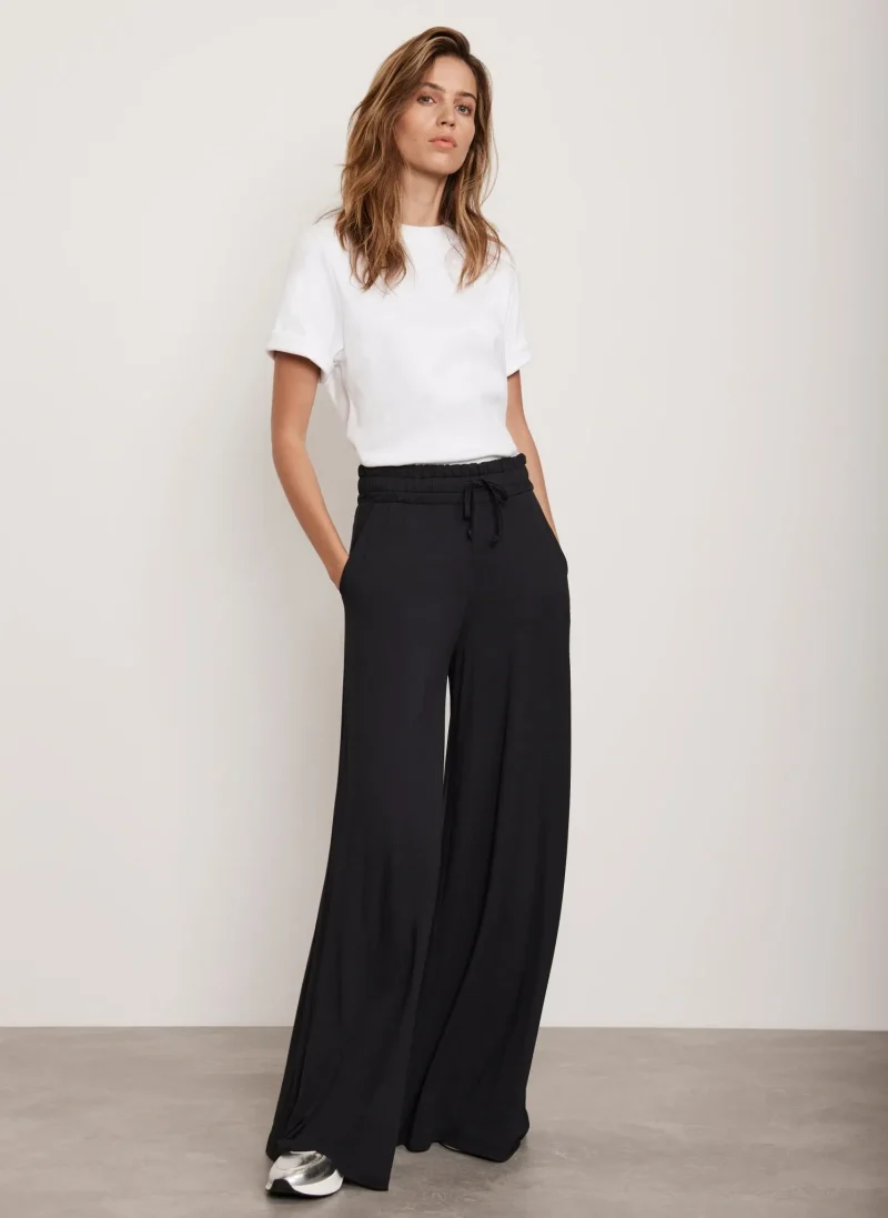 black stretch wide leg jersey pants