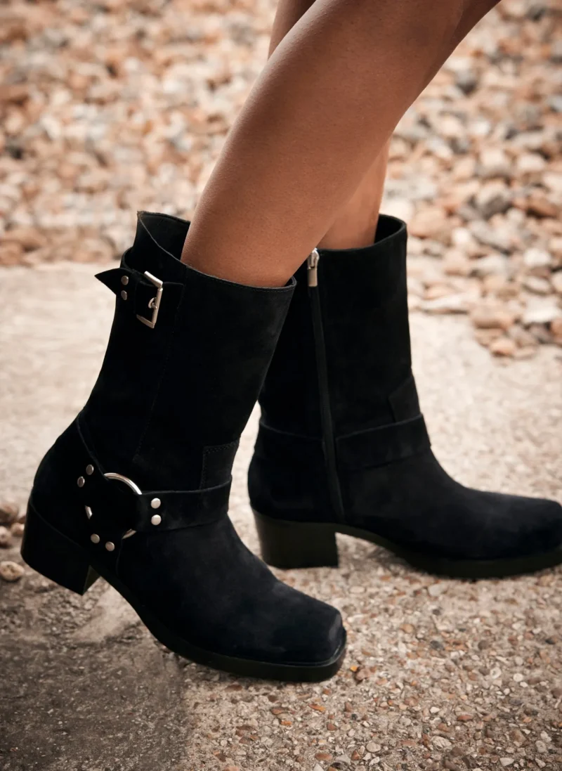 black suede biker boots for stylish riders