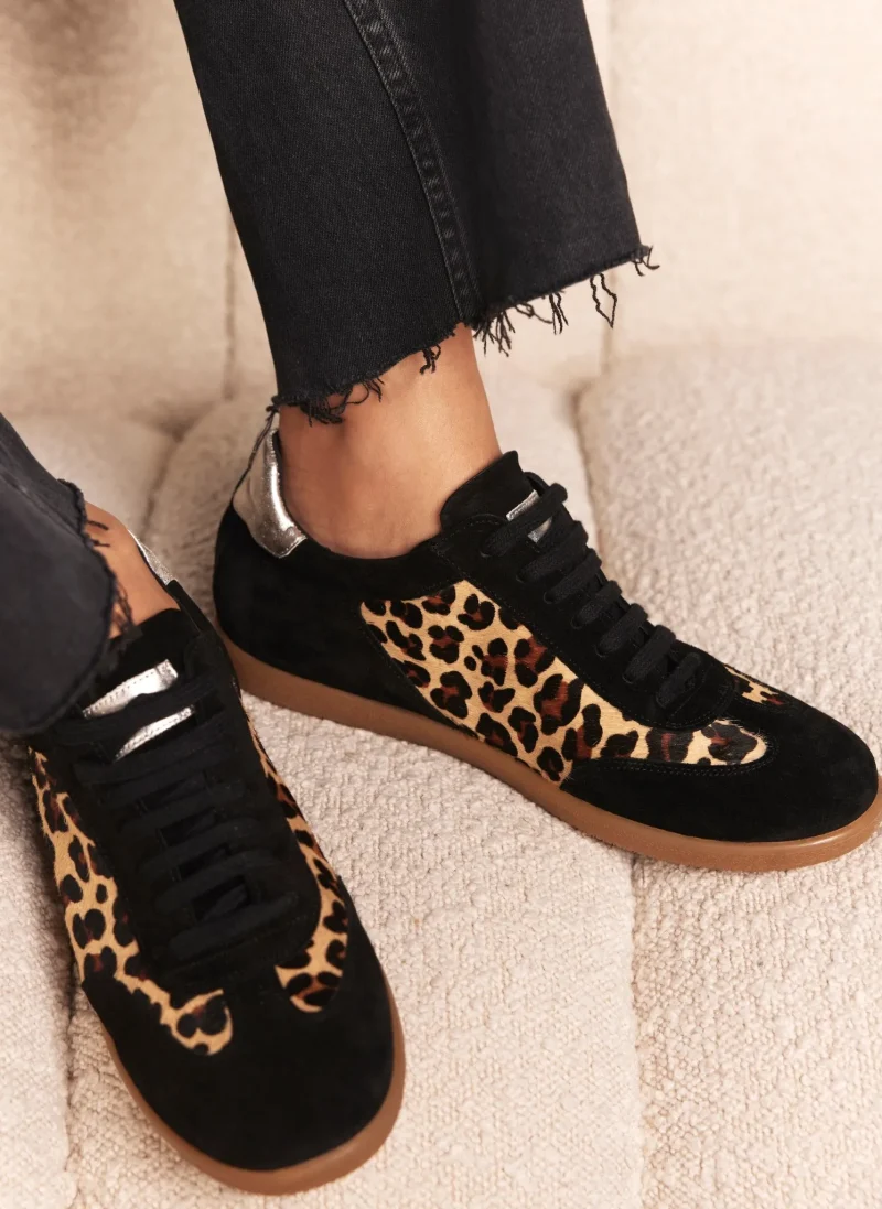 black suede leopard print trainers