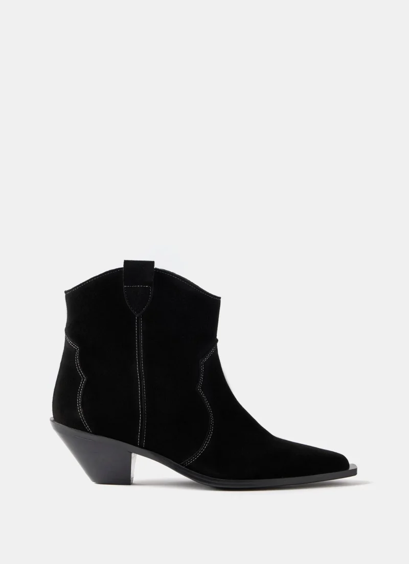 black suede western ankle boots with stitch