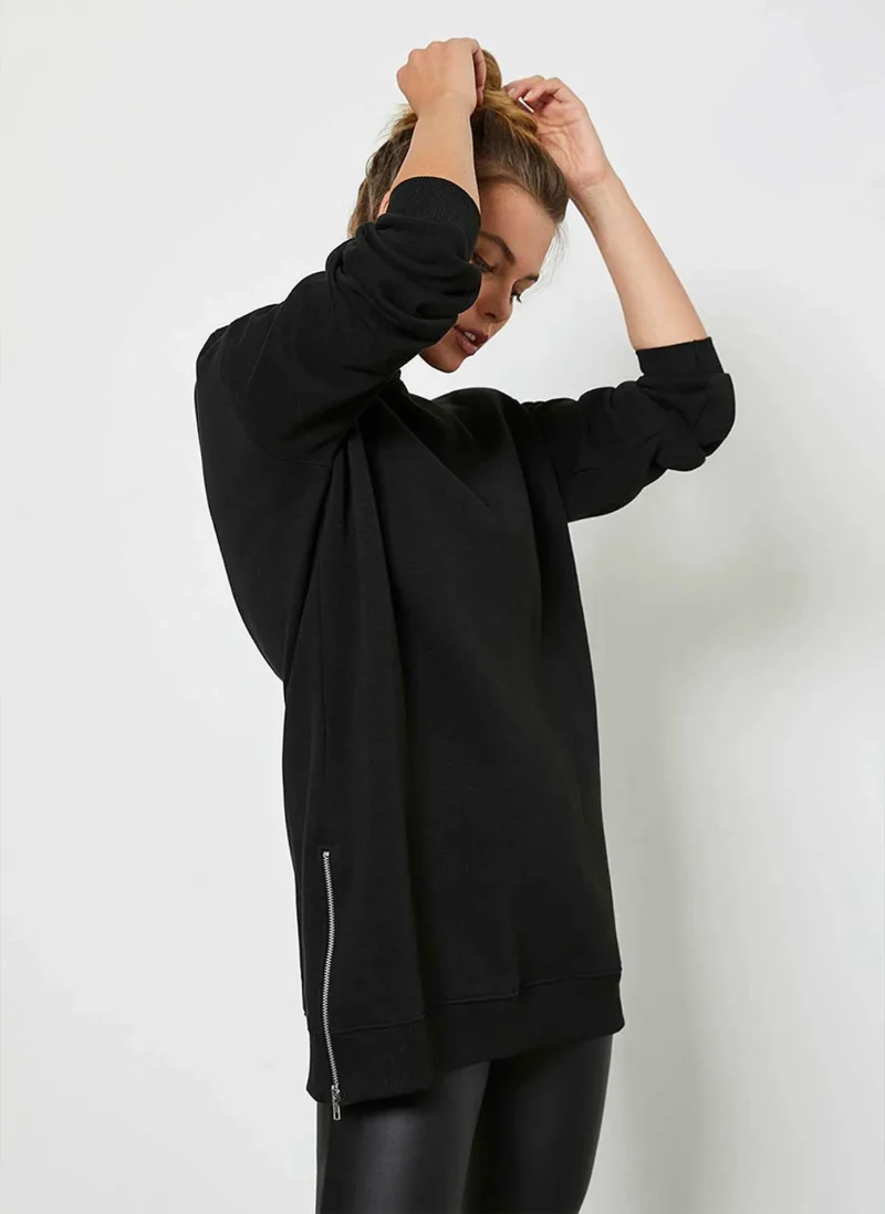 black zip up longline sweatshirt