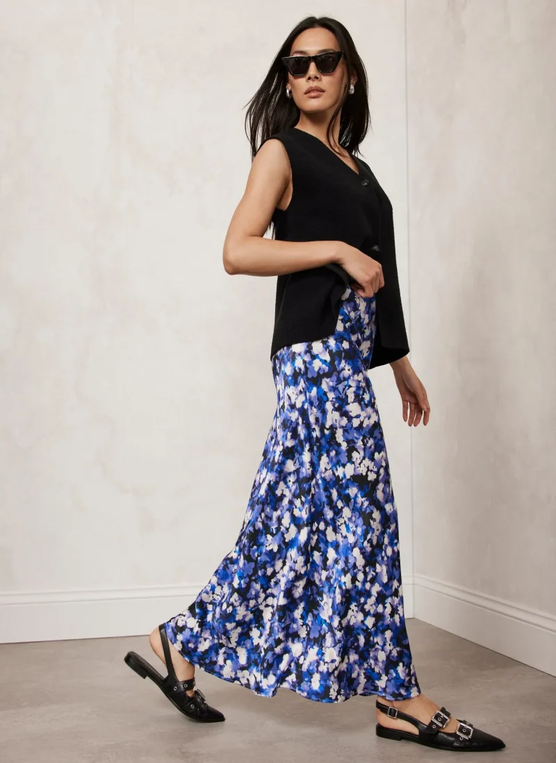 blue abstract slip skirt