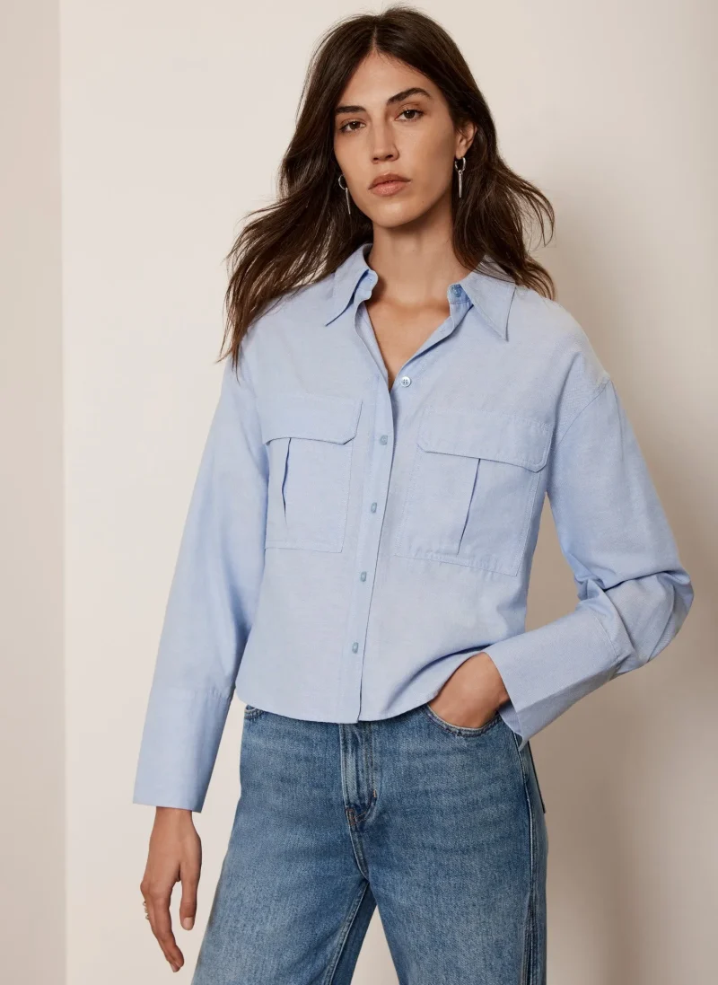 blue cropped utility shirt for women