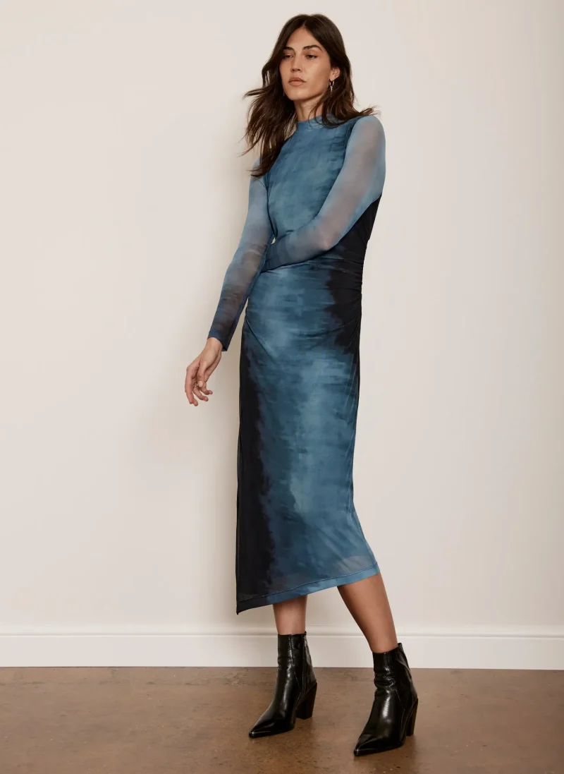 blue ombre mesh midi dress