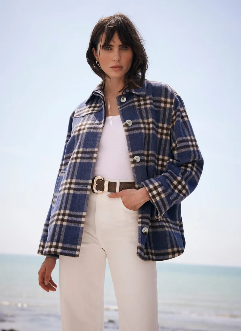 blue plaid utility jacket