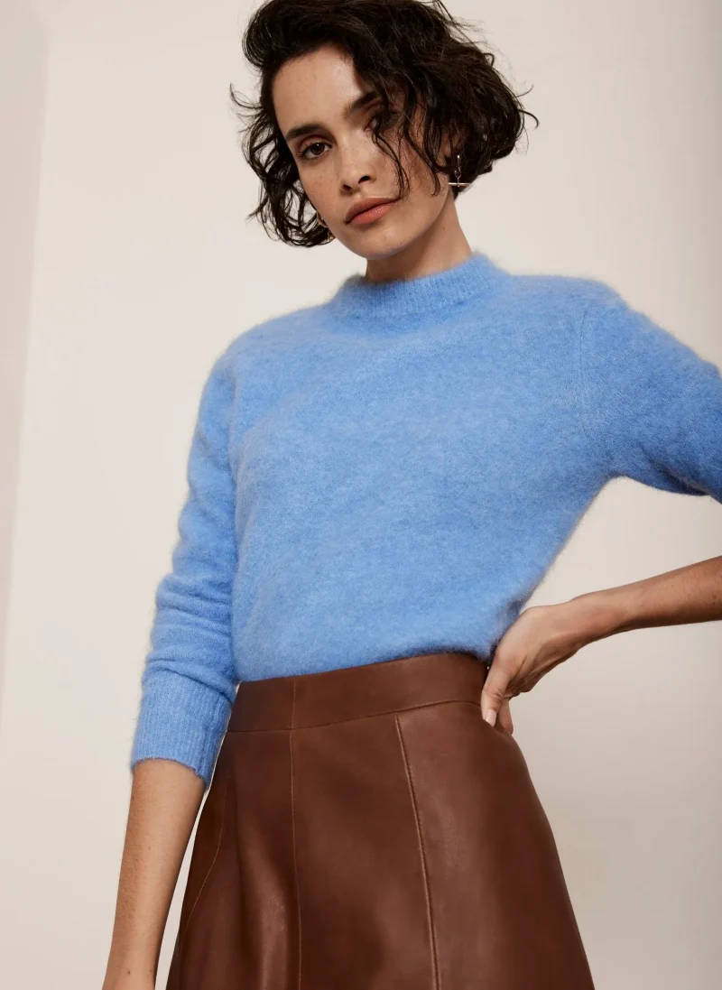 blue wool blend crew neck sweater