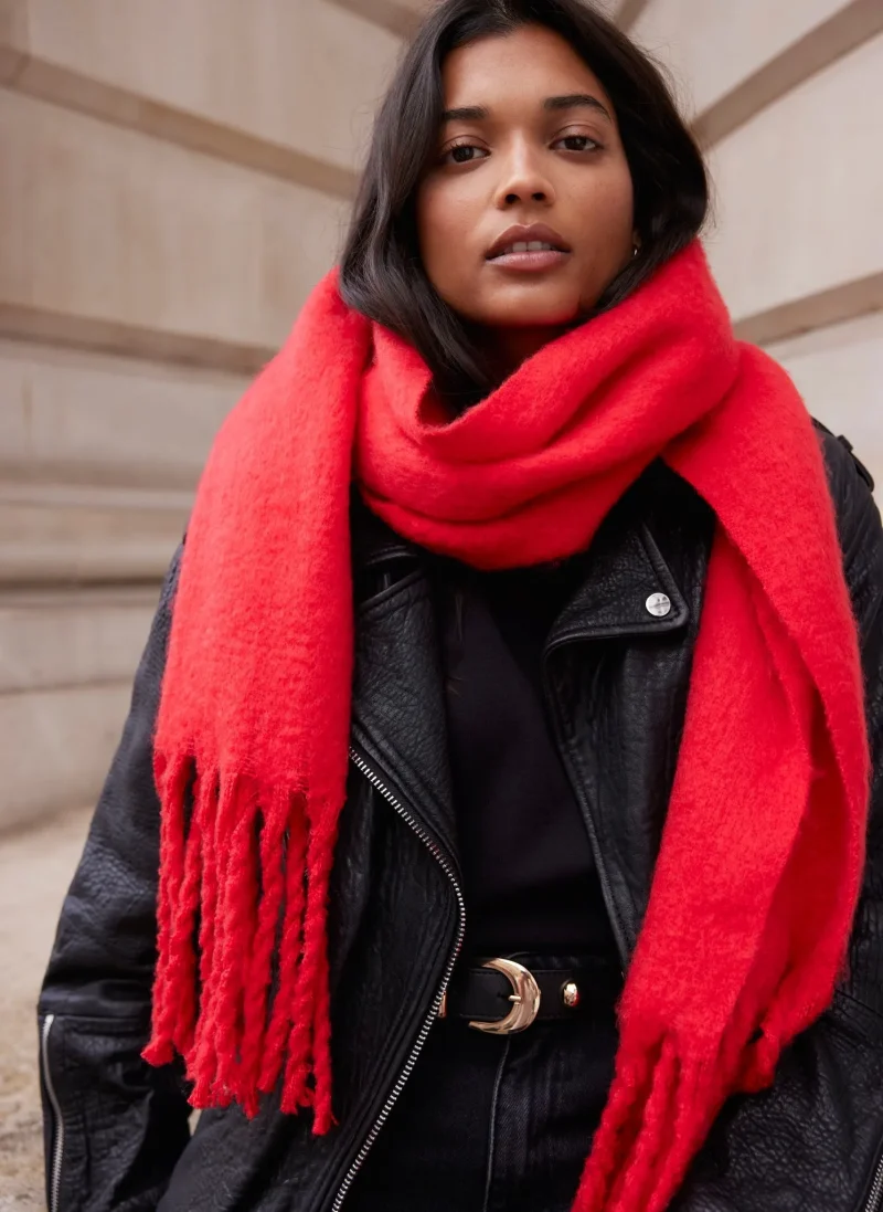 bold red tassel scarf