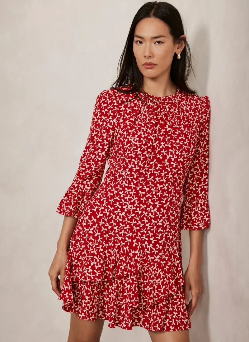 bow print mini dress in red