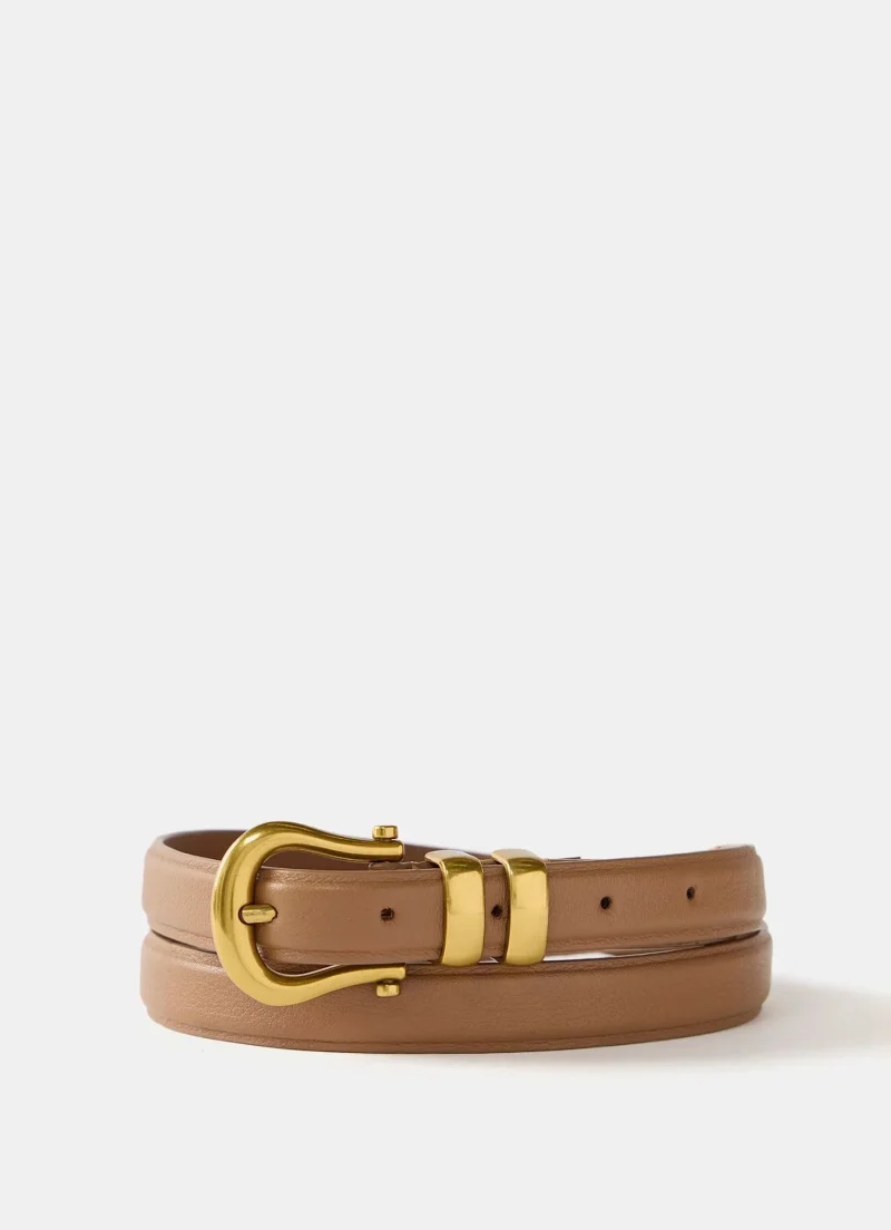 brown leather skinny belt