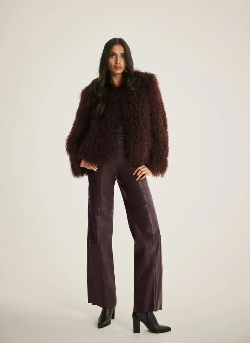 burgundy leather straight leg pants