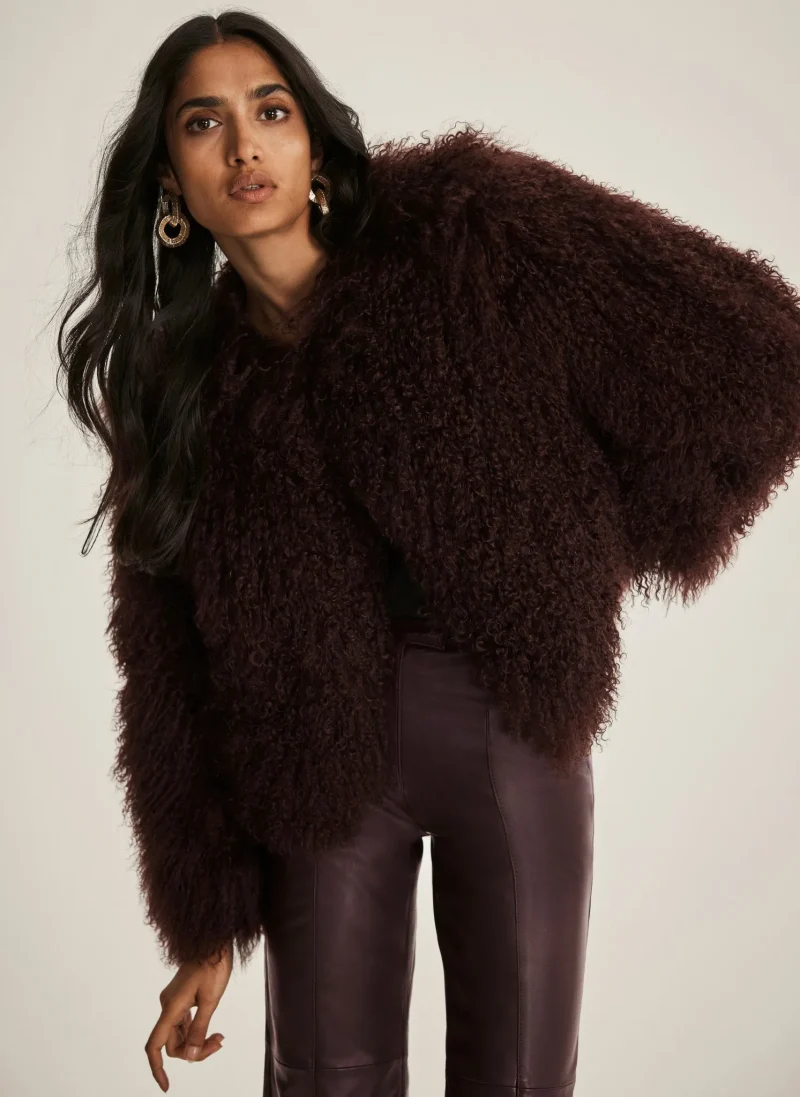 burgundy mongolian faux fur jacket