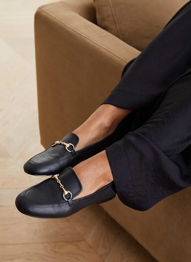 camille black leather comfort loafers