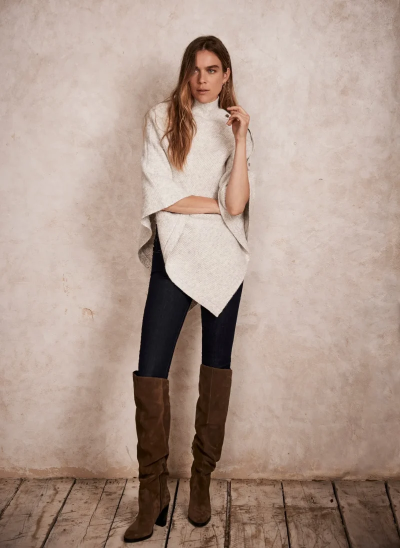 chic cream button detail poncho wrap